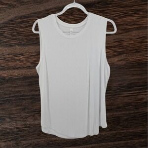 Tahari Tank Top XL White Ribbed Sleeveless Minimalist Casual Layering Lounge